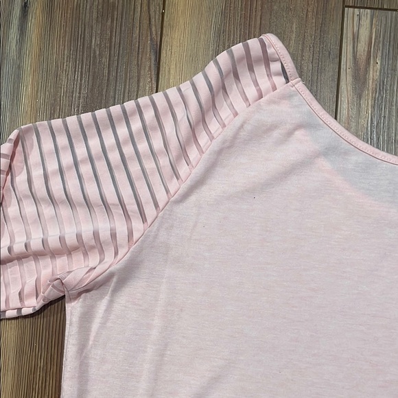 Pale Pink Off the Shoulder Sheer Stripe Sleeve Super Soft Long Sleeve Shirt - Picture 4 of 4